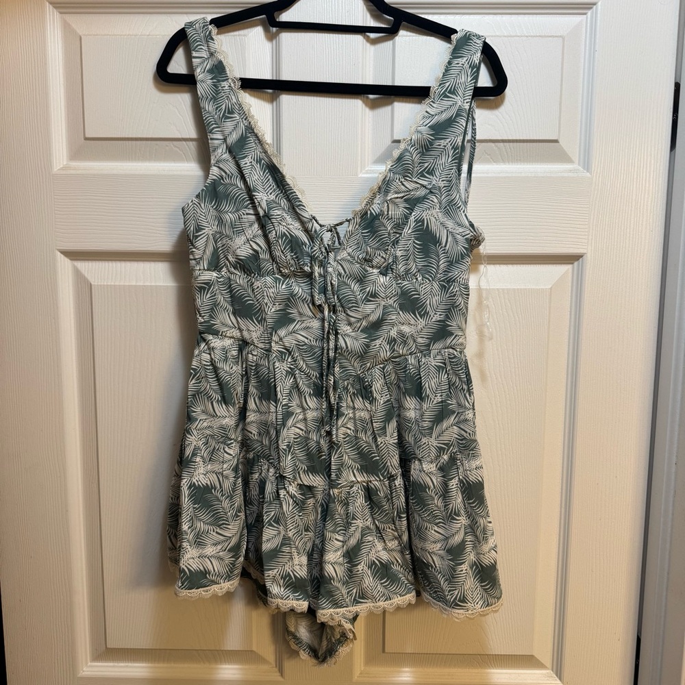 Trixxi Green and White Leaf Print Romper
